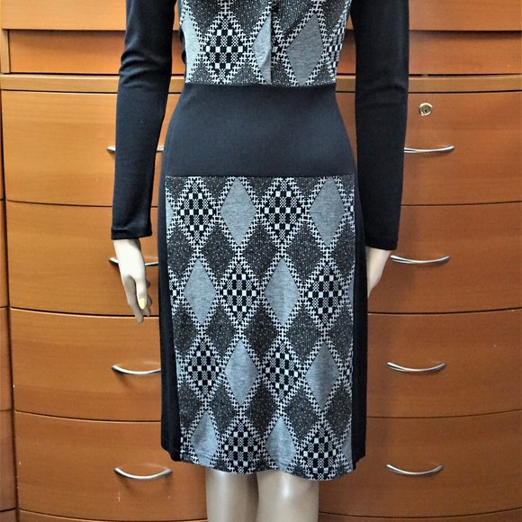 WEAR TO WORK EUROPEAN CONTRAST DRESS GEOMETRIC PRINT - Picture 4 of 8